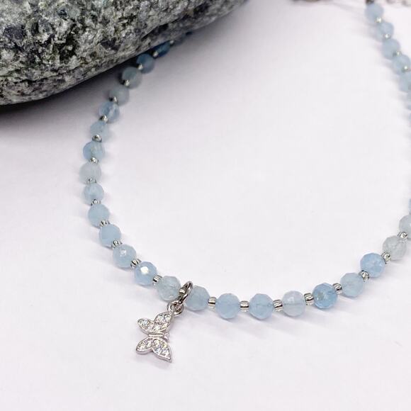 NEW Silver Butterfly & Aquamarine Layering Bracelet - Picture 3 of 10